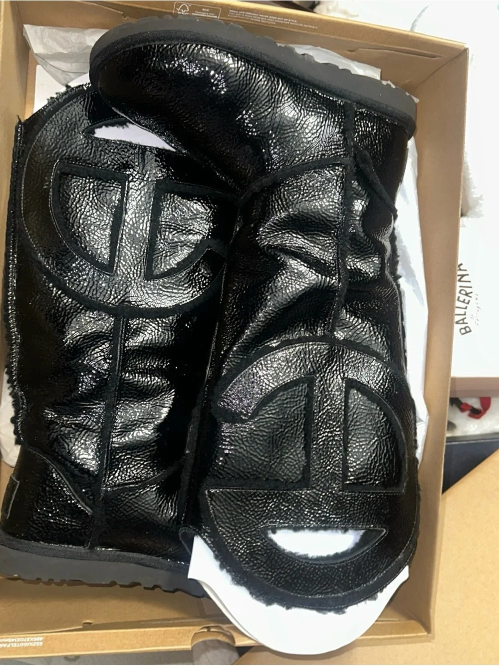 UGG/Telfar Black Patent Leather Boots